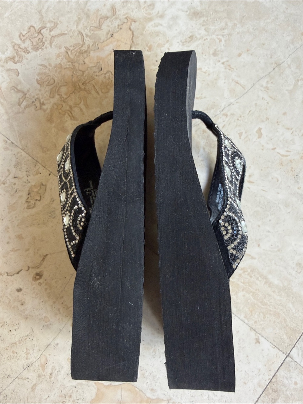 Yellow Box Black Jeweled Wedge Sandals - Picture 3 of 10